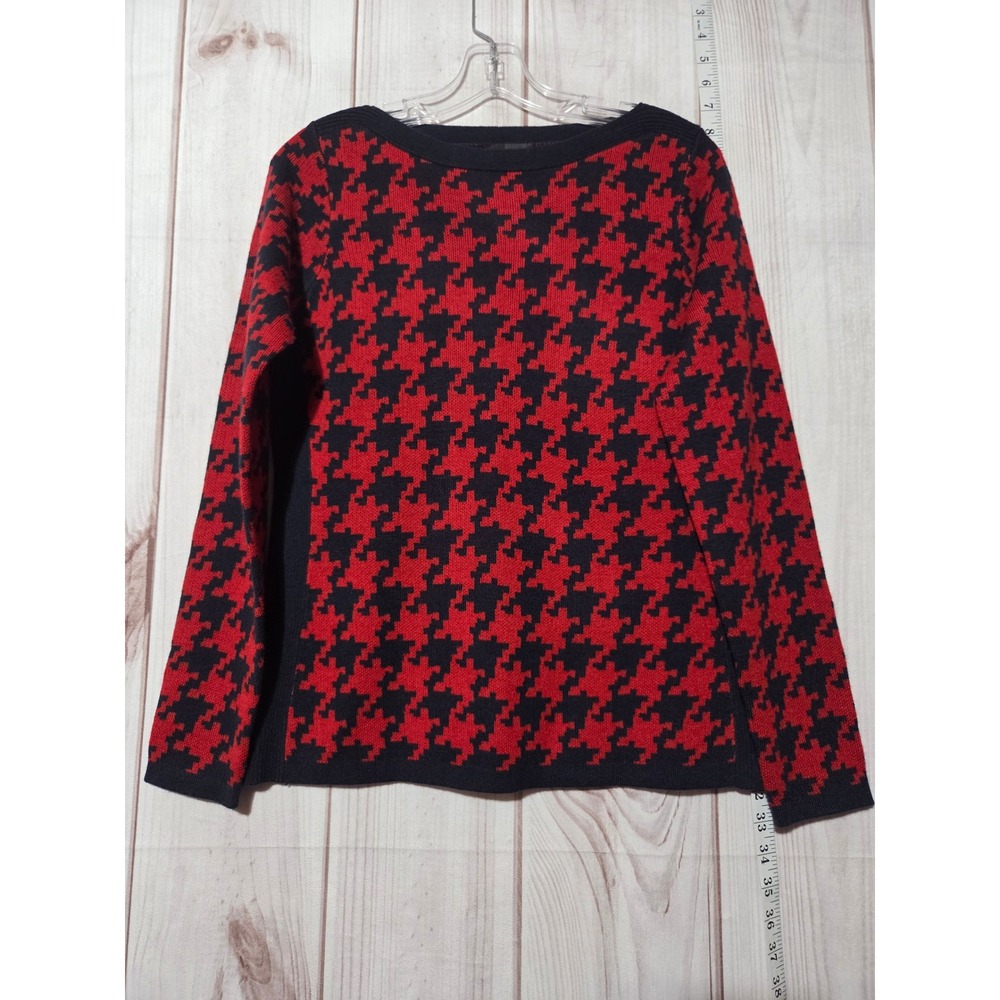 The Limited Sweater Ladies Medium Houndstooth Red Navy Pullover Knit Top